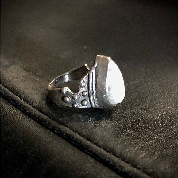 Acid Queen silver ring with moonstone teardrop, size 8.5 - Picture 2 of 4